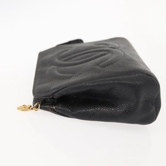 CHANEL Pouch Caviar Skin Black Gold CC Auth 121318