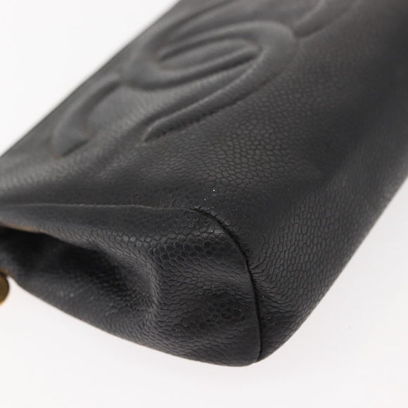 CHANEL Pouch Caviar Skin Black Gold CC Auth 121318