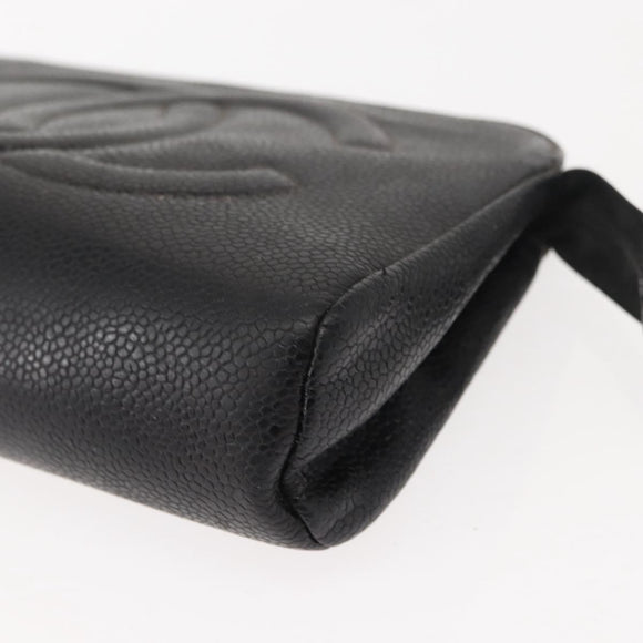 CHANEL Pouch Caviar Skin Black Gold CC Auth 121318