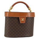 CELINE Macadam Canvas Vanity Pouch PVC Leather Brown Gold Auth 121321-1
