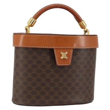 CELINE Macadam Canvas Vanity Pouch PVC Leather Brown Gold Auth 121321
