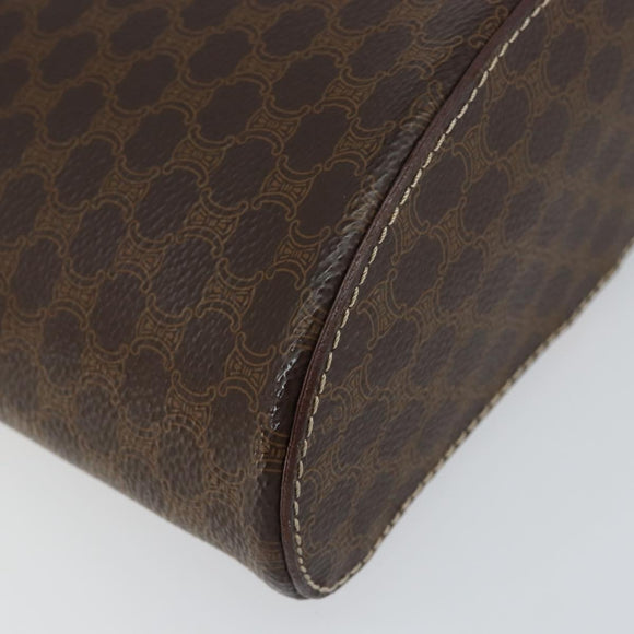 CELINE Macadam Canvas Vanity Pouch PVC Leather Brown Gold Auth 121321