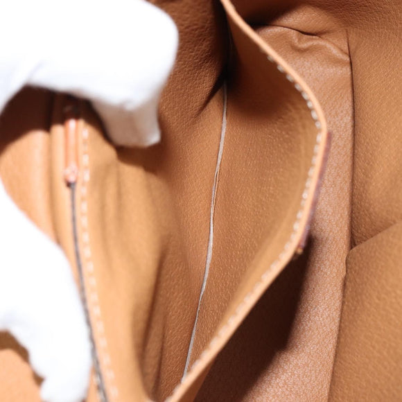 CELINE Macadam Canvas Vanity Pouch PVC Leather Brown Gold Auth 121321