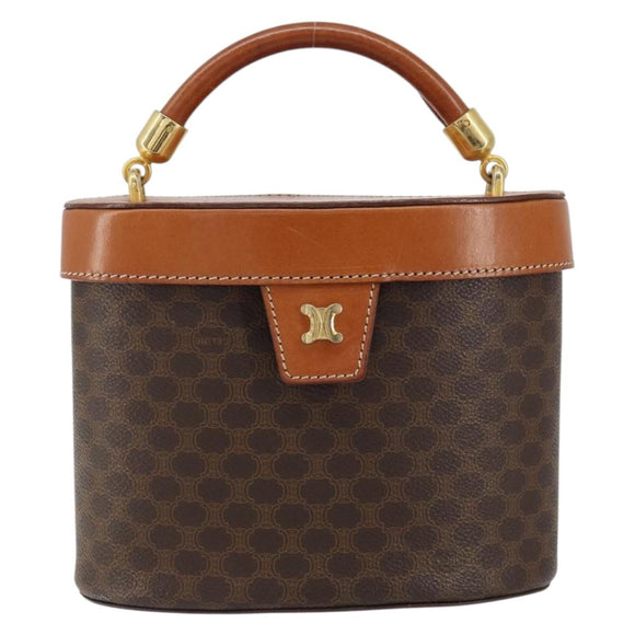 CELINE Macadam Canvas Vanity Pouch PVC Leather Brown Gold Auth 121321