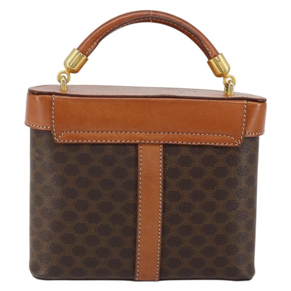 CELINE Macadam Canvas Vanity Pouch PVC Leather Brown Gold Auth 121321