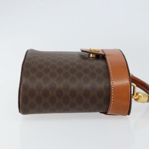 CELINE Macadam Canvas Vanity Pouch PVC Leather Brown Gold Auth 121321