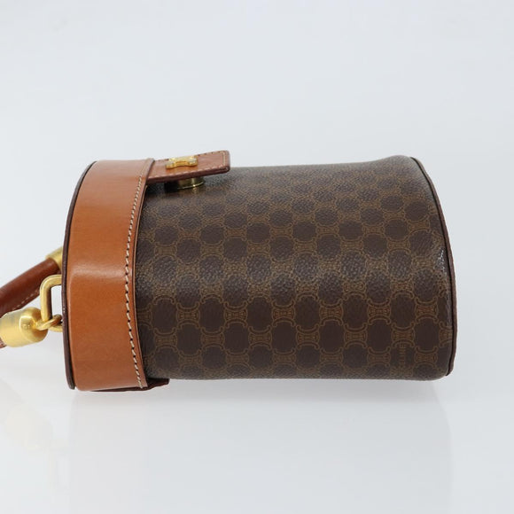 CELINE Macadam Canvas Vanity Pouch PVC Leather Brown Gold Auth 121321