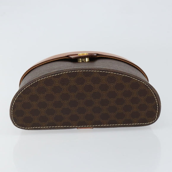 CELINE Macadam Canvas Vanity Pouch PVC Leather Brown Gold Auth 121321