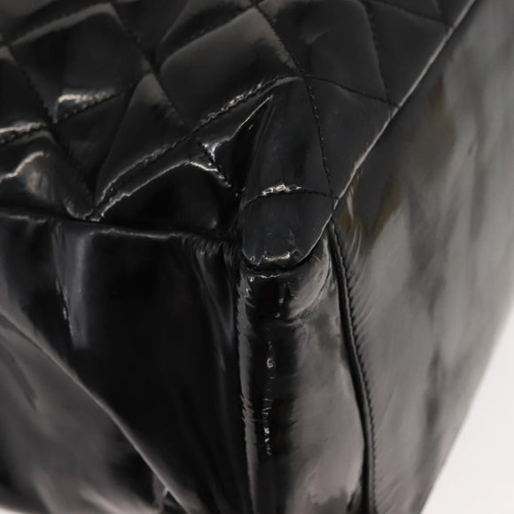 CHANEL Chain Tote Bag Enamel Black Silver CC Auth 121328V