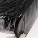 CHANEL Chain Tote Bag Enamel Black Silver CC Auth 121328V-15
