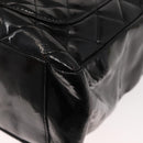 CHANEL Chain Tote Bag Enamel Black Silver CC Auth 121328V-16