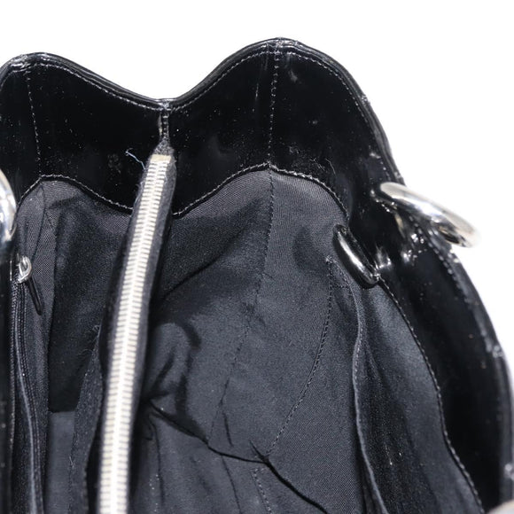 CHANEL Chain Tote Bag Enamel Black Silver CC Auth 121328V