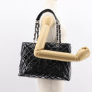 CHANEL Chain Tote Bag Enamel Black Silver CC Auth 121328V-24