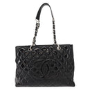 CHANEL Chain Tote Bag Enamel Black Silver CC Auth 121328V-13
