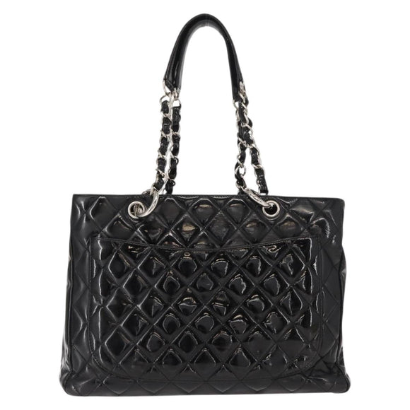 CHANEL Chain Tote Bag Enamel Black Silver CC Auth 121328V