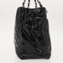 CHANEL Chain Tote Bag Enamel Black Silver CC Auth 121328V-4