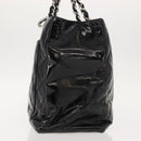 CHANEL Chain Tote Bag Enamel Black Silver CC Auth 121328V-5