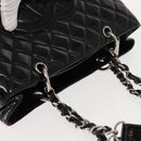 CHANEL Chain Tote Bag Enamel Black Silver CC Auth 121328V-7