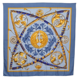 HERMES Carre 140 Scarf Silk Cashmere Light Blue Auth 121330V