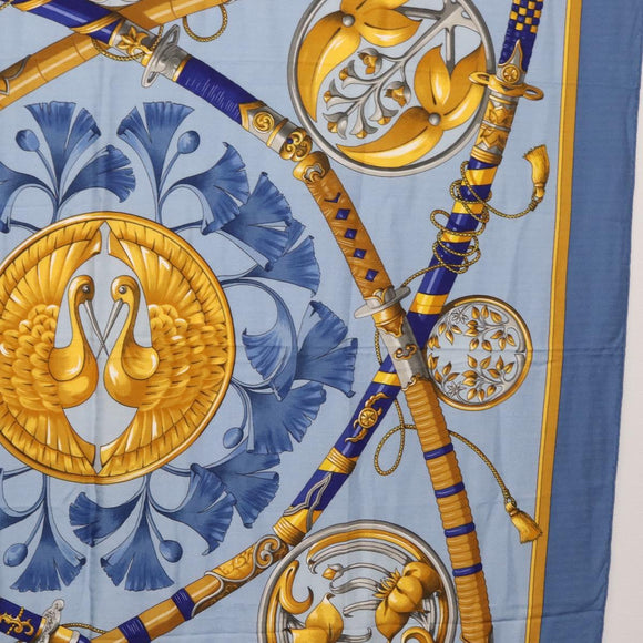 HERMES Carre 140 Scarf Silk Cashmere Light Blue Auth 121330V