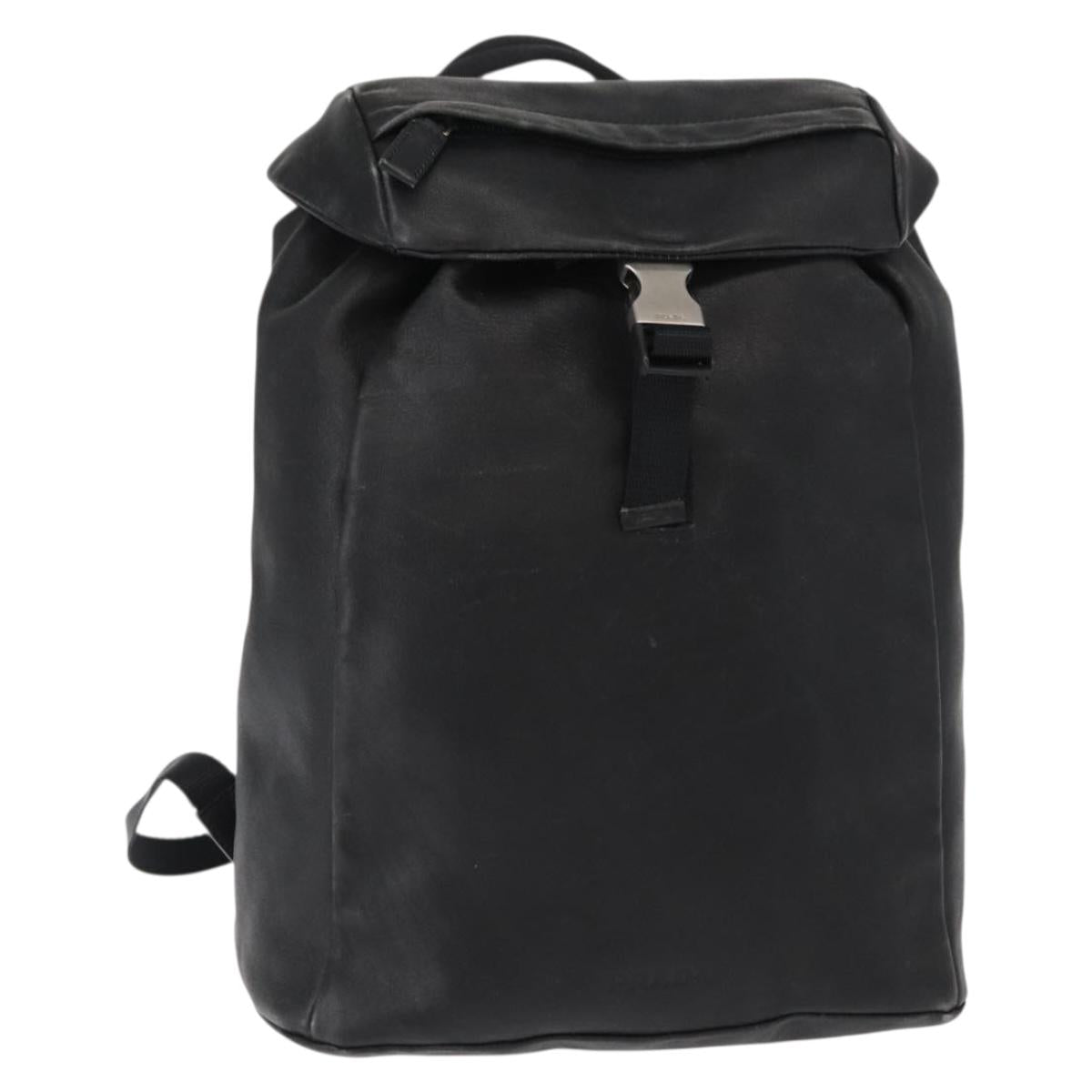 PRADA Backpack Leather Black Silver Auth 121332 PRADA Milano Double Pocket Leather Backpack Bag Black main image 4