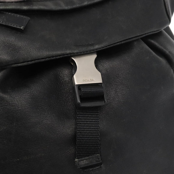 PRADA Backpack Leather Black Silver Auth 121332