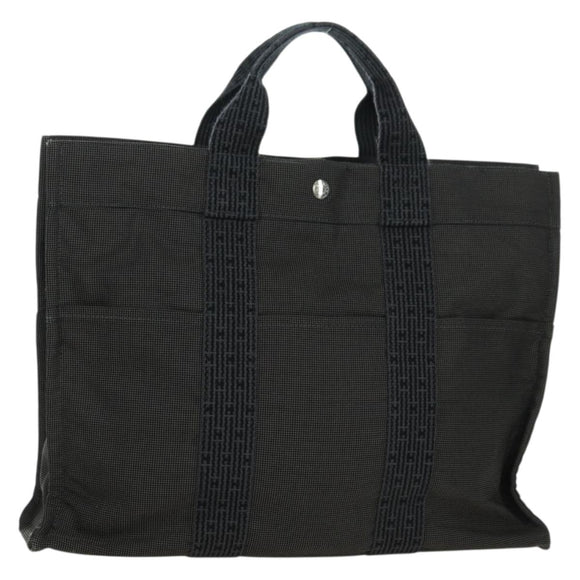 HERMES Her Line MM Hand Bag Canvas Gray Silver Auth 121338