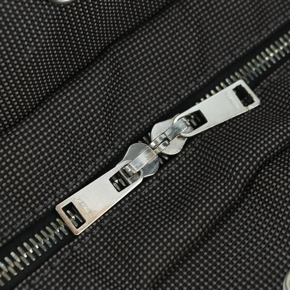 HERMES Her Line MM Hand Bag Canvas Gray Silver Auth 121338