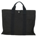 HERMES Her Line MM Hand Bag Canvas Gray Silver Auth 121338-2