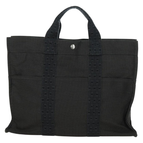 HERMES Her Line MM Hand Bag Canvas Gray Silver Auth 121338
