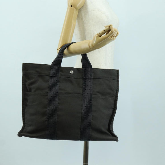 HERMES Her Line MM Hand Bag Canvas Gray Silver Auth 121338