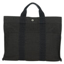 HERMES Her Line MM Hand Bag Canvas Gray Silver Auth 121338-3