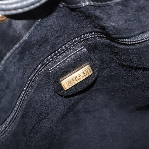 GUCCI Shoulder Bag Leather Black Gold Auth 121343