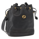 GUCCI Shoulder Bag Leather Black Gold Auth 121343-1