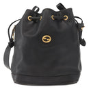 GUCCI Shoulder Bag Leather Black Gold Auth 121343-13