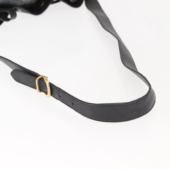 GUCCI Shoulder Bag Leather Black Gold Auth 121343