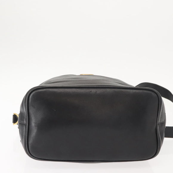 GUCCI Shoulder Bag Leather Black Gold Auth 121343