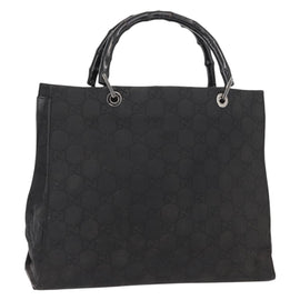GUCCI GG Canvas Bamboo Hand Bag Nylon Black Silver 0021010 Auth 121344