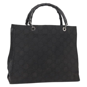 GUCCI GG Canvas Bamboo Hand Bag Nylon Black Silver 0021010 Auth 121344