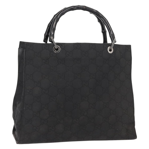 GUCCI GG Canvas Bamboo Hand Bag Nylon Black Silver 0021010 Auth 121344
