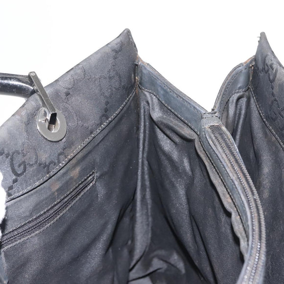 GUCCI GG Canvas Bamboo Hand Bag Nylon Black Silver 0021010 Auth 121344