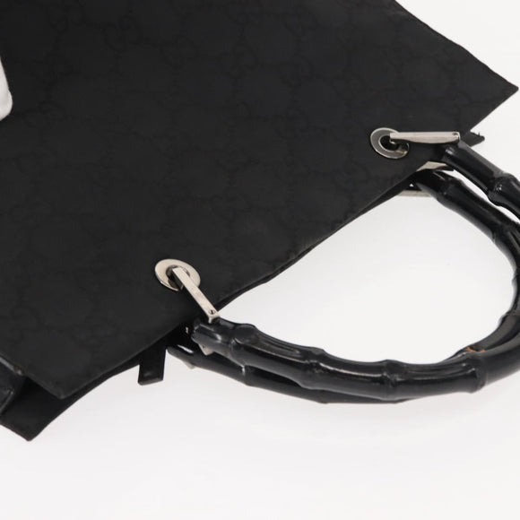 GUCCI GG Canvas Bamboo Hand Bag Nylon Black Silver 0021010 Auth 121344