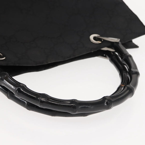 GUCCI GG Canvas Bamboo Hand Bag Nylon Black Silver 0021010 Auth 121344