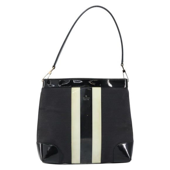 GUCCI Shoulder Bag Enamel Canvas Black Gold 001 4231 Auth 121347