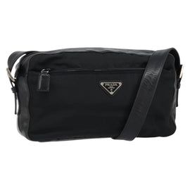 PRADA Shoulder Bag Nylon Leather Black Silver Auth 121352