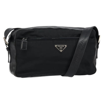 PRADA Shoulder Bag Nylon Leather Black Silver Auth 121352