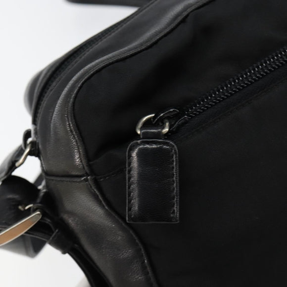 PRADA Shoulder Bag Nylon Leather Black Silver Auth 121352