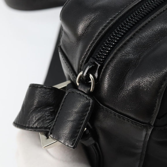 PRADA Shoulder Bag Nylon Leather Black Silver Auth 121352