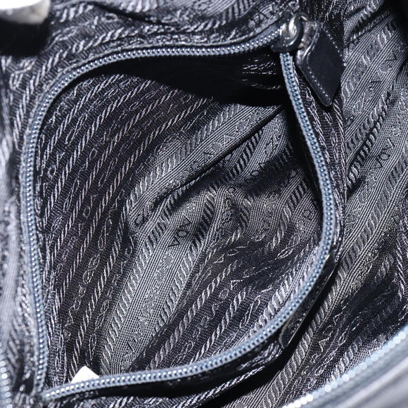 PRADA Shoulder Bag Nylon Leather Black Silver Auth 121352