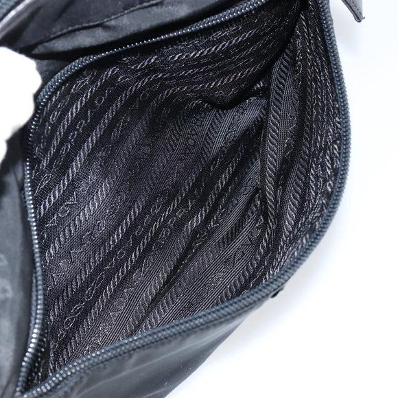 PRADA Shoulder Bag Nylon Leather Black Silver Auth 121352